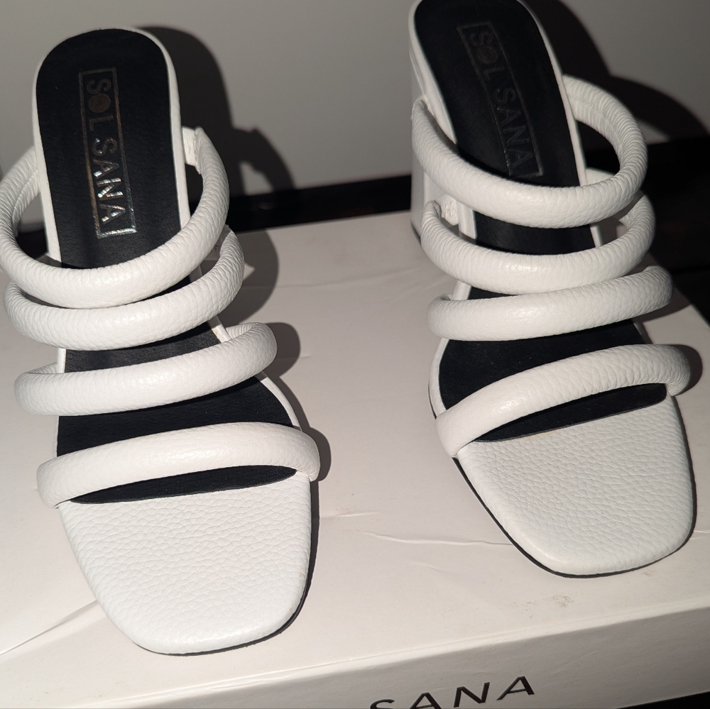 Sol Sana White Block Heel Strappy Sandals (Judy Tubulur Mules)